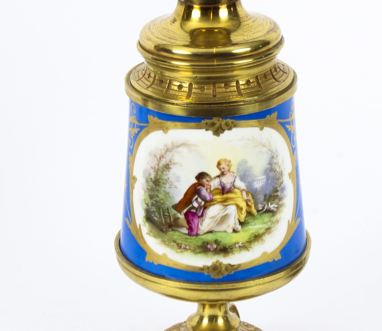 1550.0 Antique Pair Large French Bleu Celeste Sevres Vases Lamps 19th C photo
