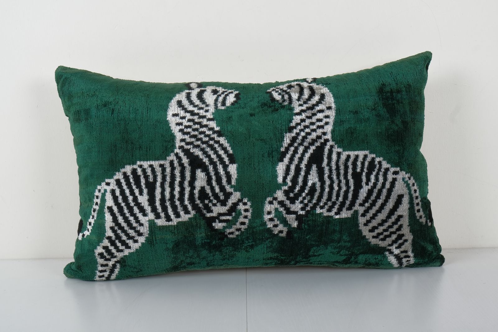 Velvet Ikat Zebra Cushion Cover, Silk Ikat Velvet Pillow Case With Animal Motifs, Designer Pillow  16'' X 24''