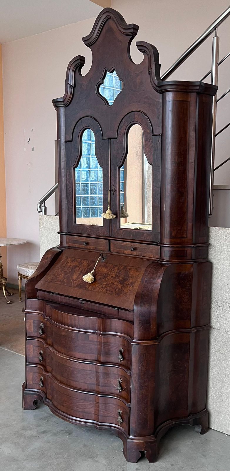 photo furniture Antique Italian Baroque Style Burl Walnut Secretary Cabinet