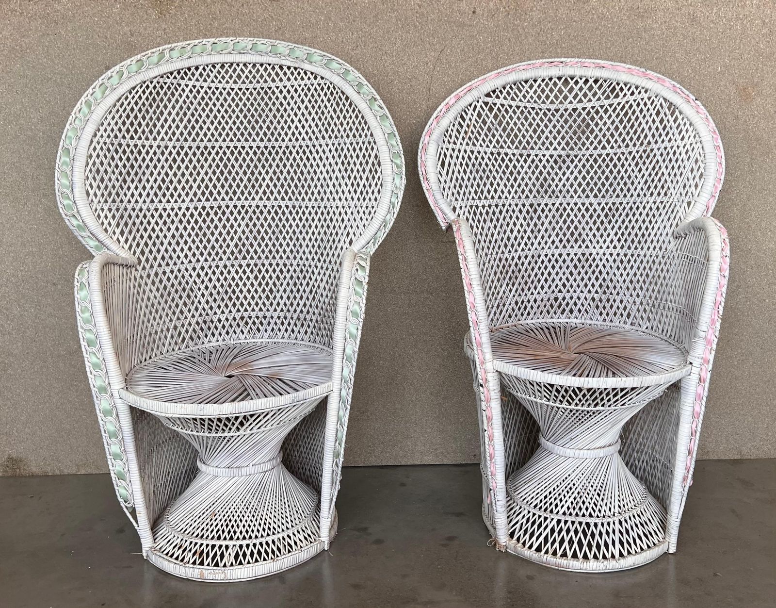 Pair Of Vintage White Wicker Peacock Chair In The Emmanuelle Style photo vintage