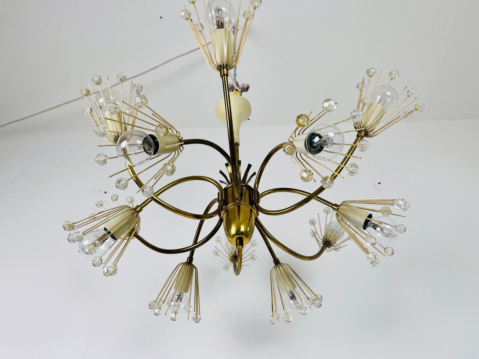 Glass And Brass Chandelier By Emil Stejnar For Rupert Nikoll, 1960s photo vintage