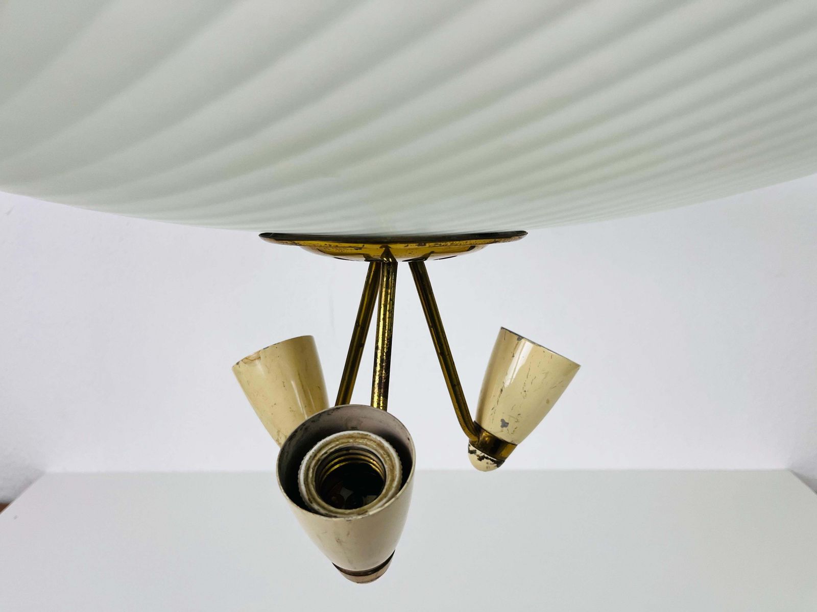 Italian Midcentury Brass And Glass Chandelier, 1950s photo vintage