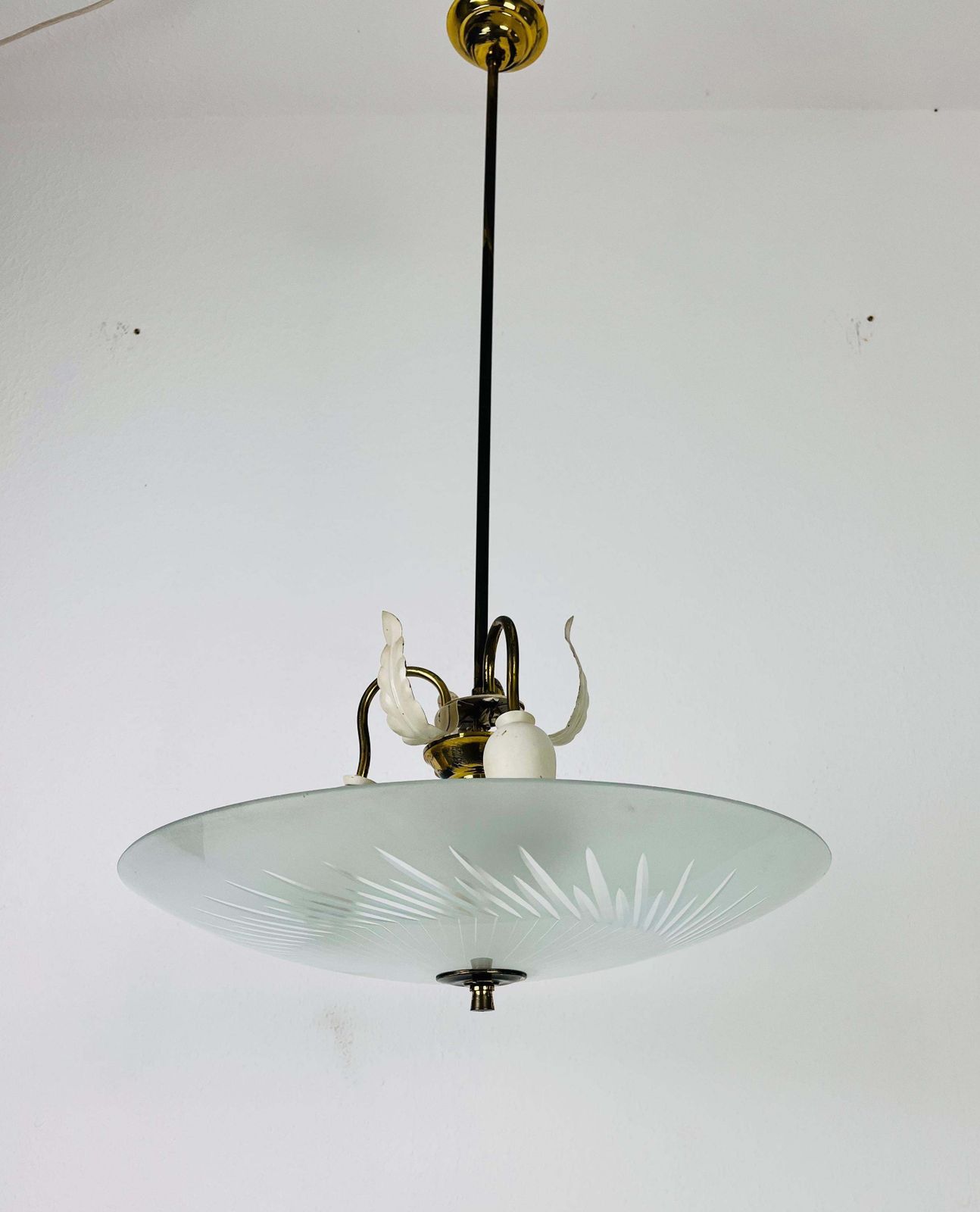 Italian Brass And Glass Chandelier In The Style Of Pietro Chiesa, 1950s photo furniture