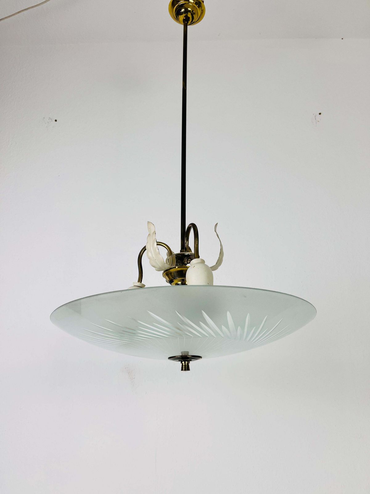 Italian Brass And Glass Chandelier In The Style Of Pietro Chiesa, 1950s photo for sale