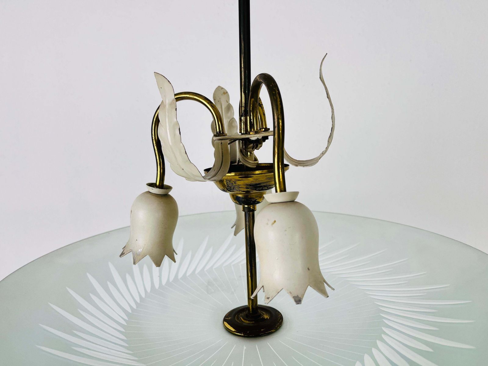 photo furniture Italian Brass And Glass Chandelier In The Style Of Pietro Chiesa, 1950s