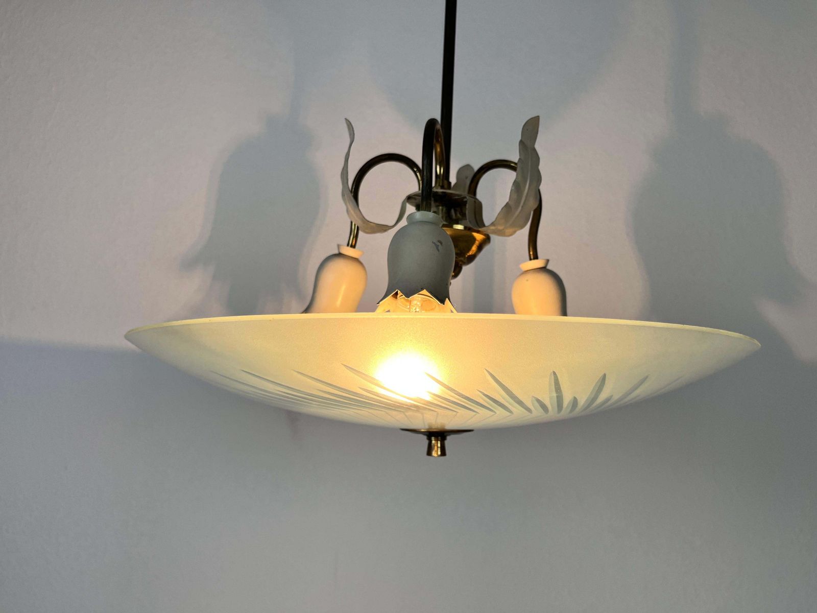 2357.0 Italian Brass And Glass Chandelier In The Style Of Pietro Chiesa, 1950s photo