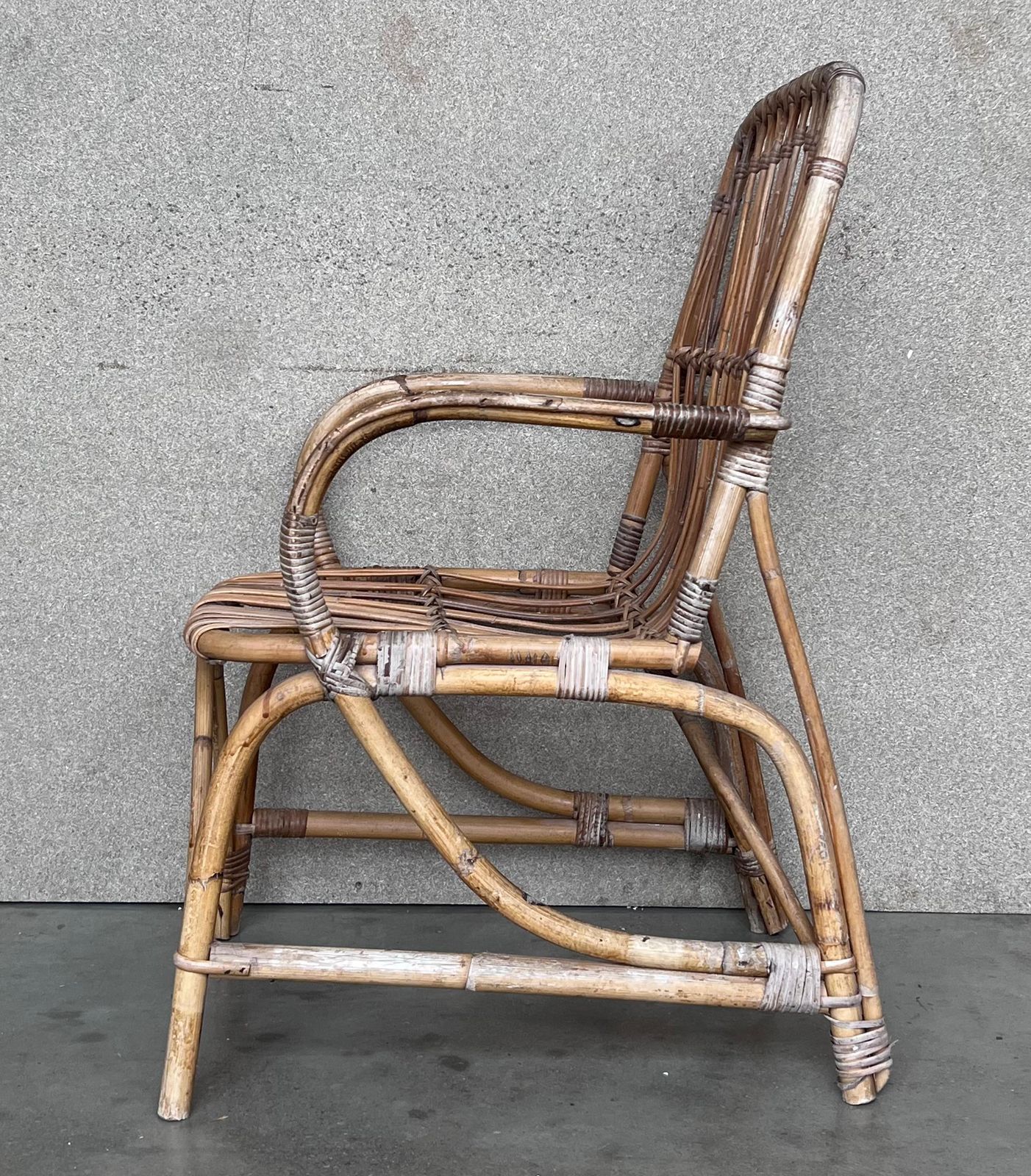 1960s Pair Of Spanish Bamboo Armchairs With Rectangular Back Rest photo vintage