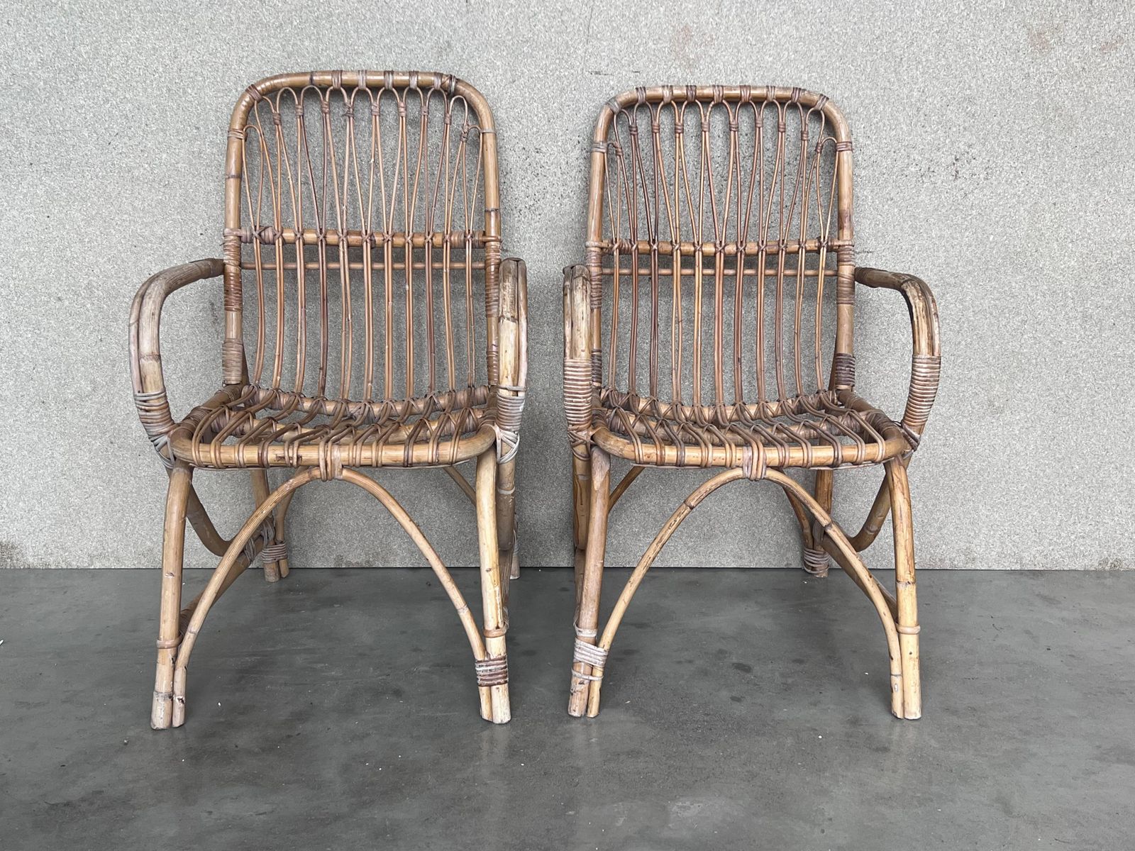 Furniture 1960s Pair Of Spanish Bamboo Armchairs With Rectangular Back Rest photo