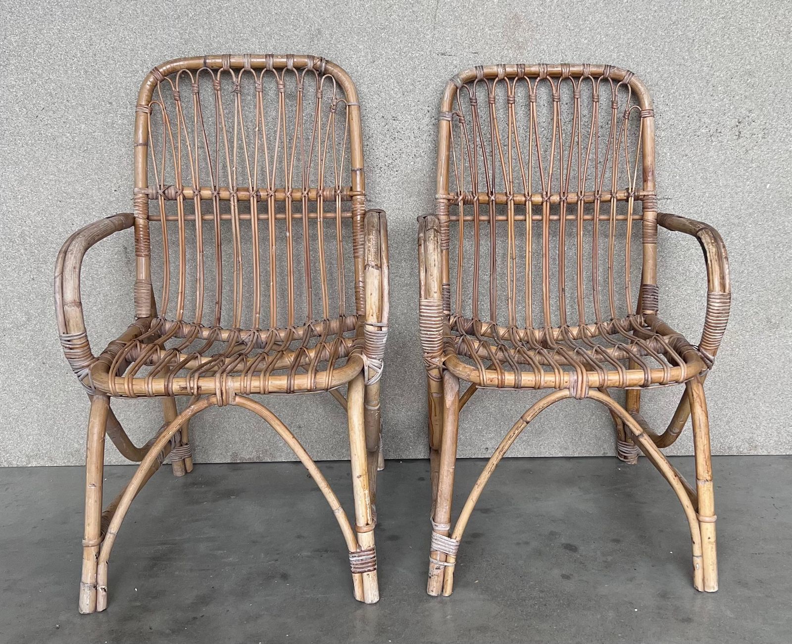 1279.0 1960s Pair Of Spanish Bamboo Armchairs With Rectangular Back Rest photo