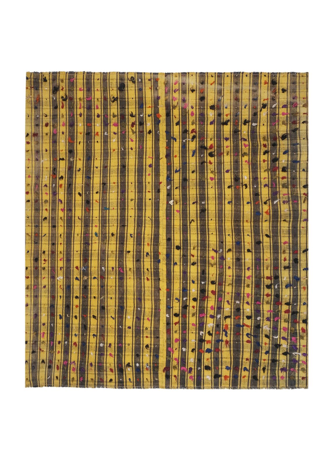 Striped Yellow Turkish Kilim With Tulu Details 6'8'' X 7'5''