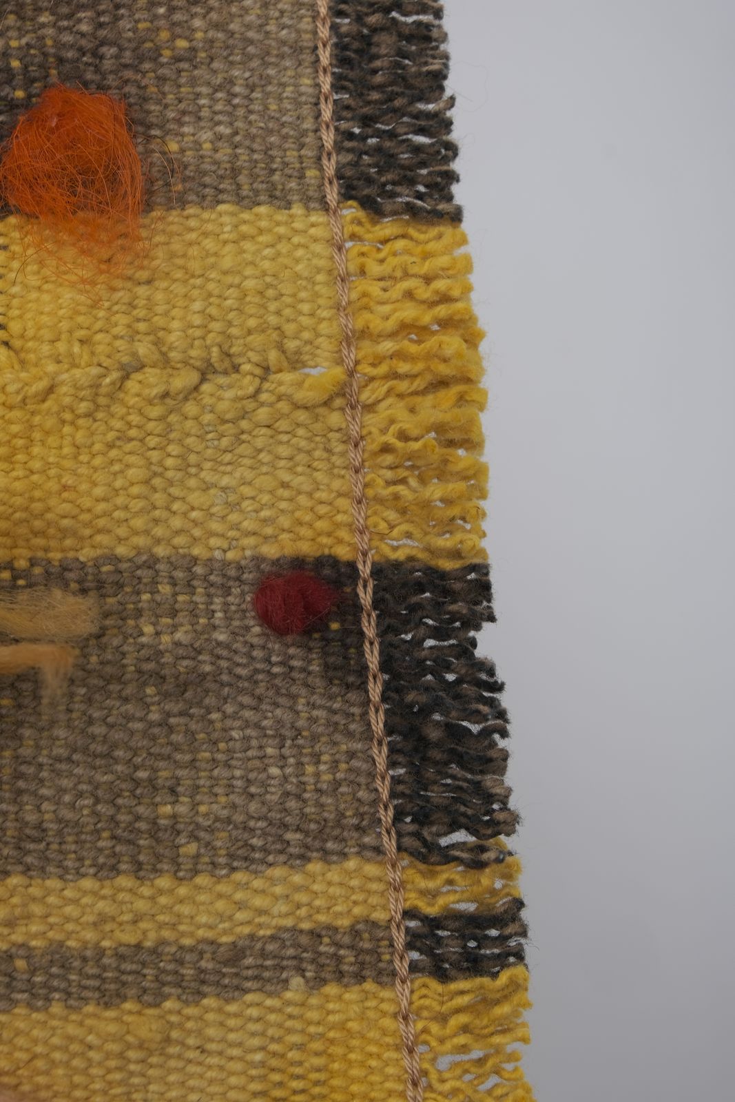 Striped Yellow Turkish Kilim With Tulu Details 6'8'' X 7'5'' photo vintage