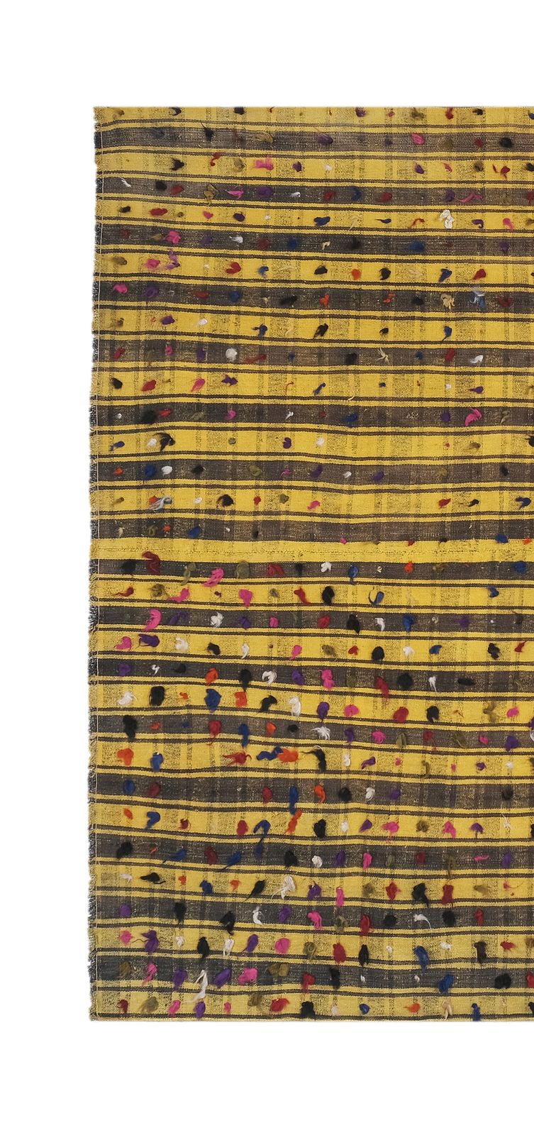 photo for sale Striped Yellow Turkish Kilim With Tulu Details 6'8'' X 7'5''