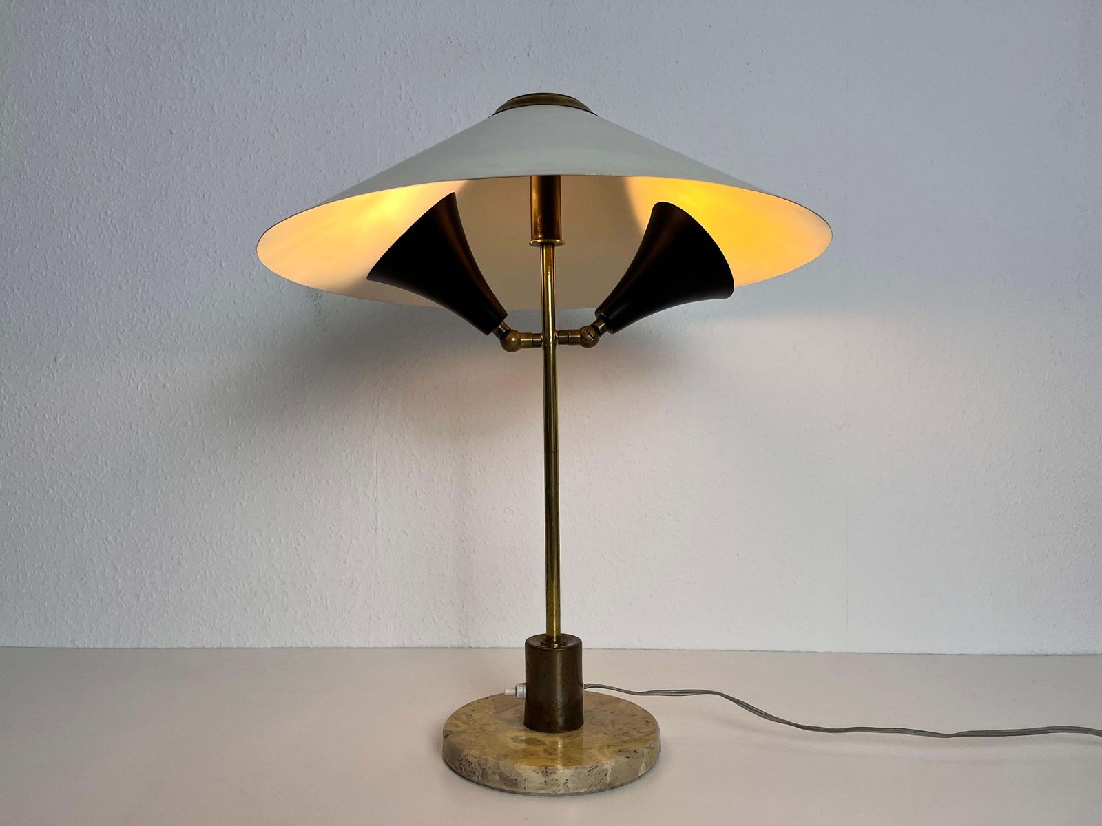 photo furniture Italian Marble Base And Brass Table Lamp, 1960s, Italy