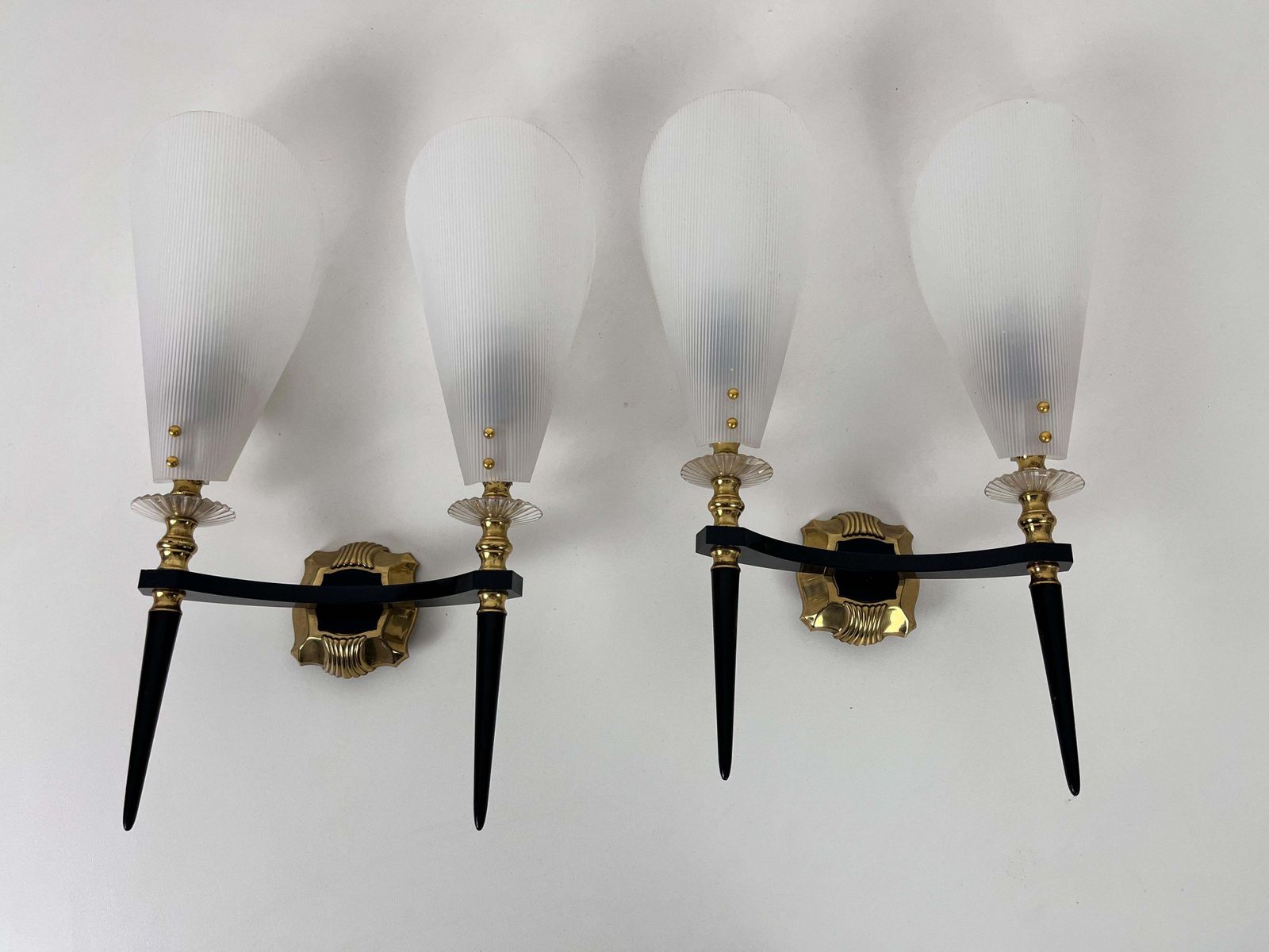 Pair Of 2 Brass And Plexiglass Wall Lamps By Maison Arlus, 1960, France photo furniture