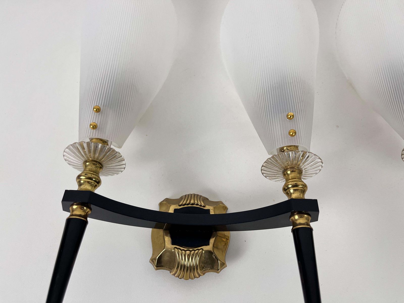 Pair Of 2 Brass And Plexiglass Wall Lamps By Maison Arlus, 1960, France photo 1365.0