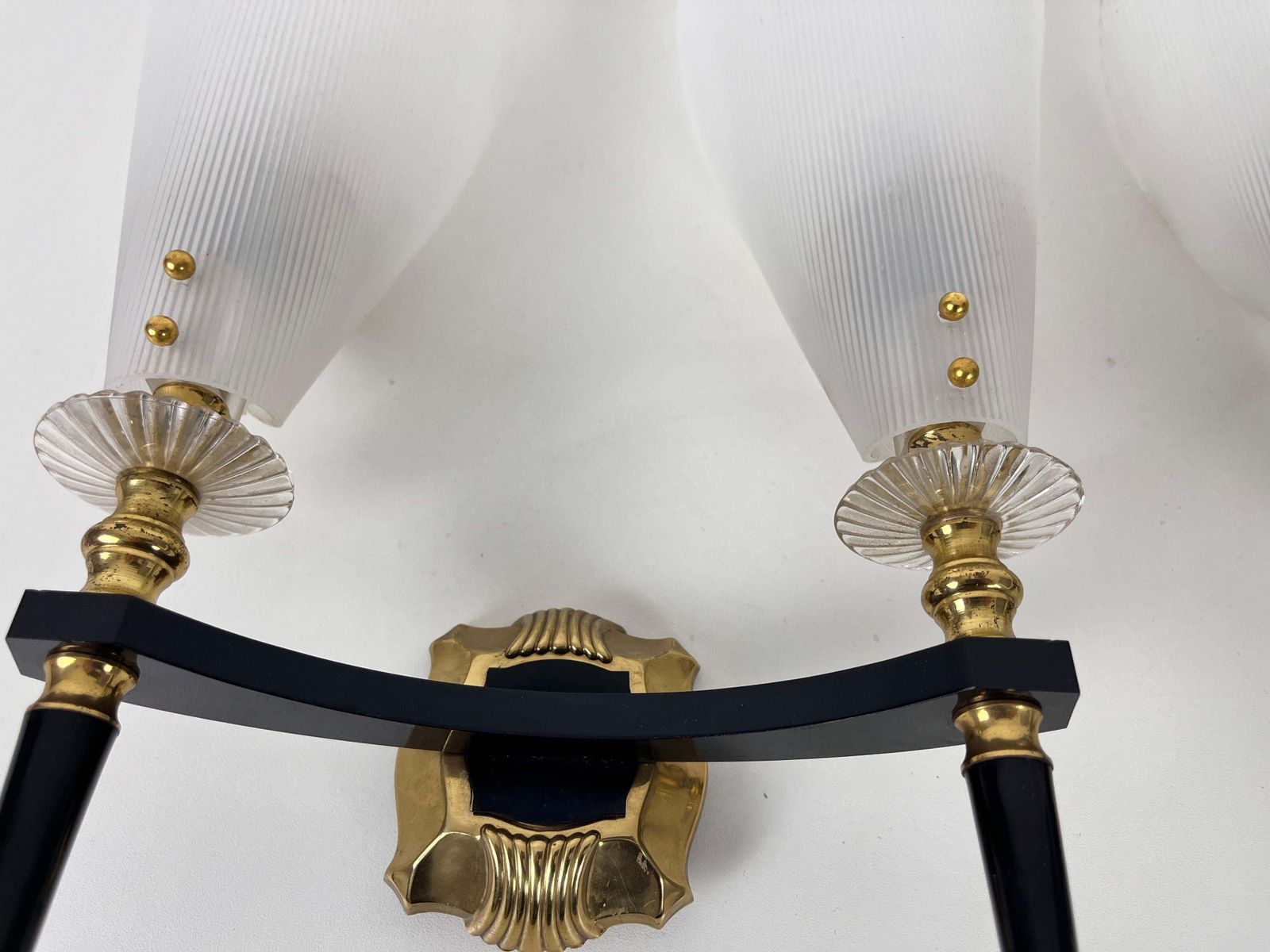 Pair Of 2 Brass And Plexiglass Wall Lamps By Maison Arlus, 1960, France photo buy