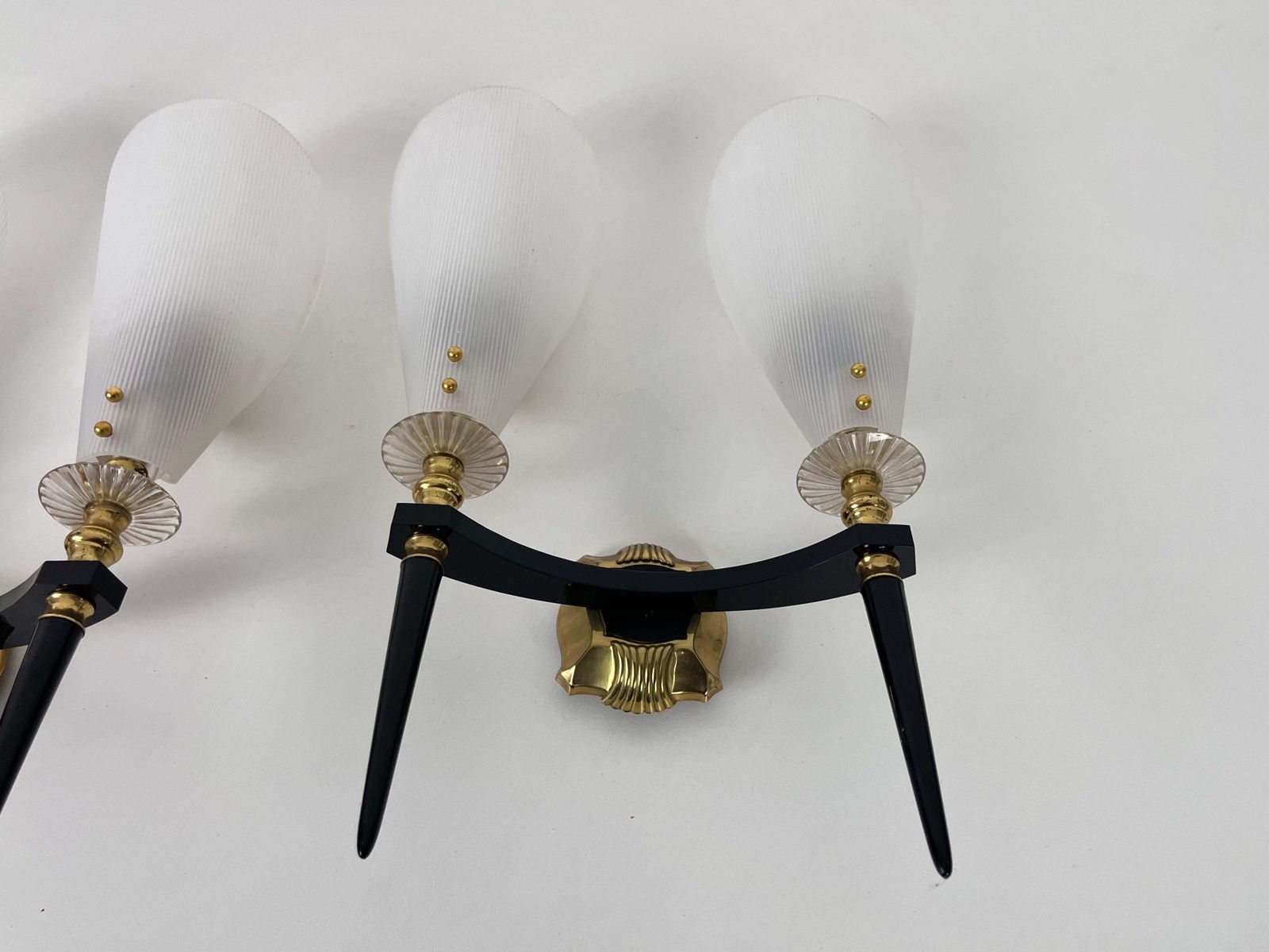Lighting Pair Of 2 Brass And Plexiglass Wall Lamps By Maison Arlus, 1960, France photo