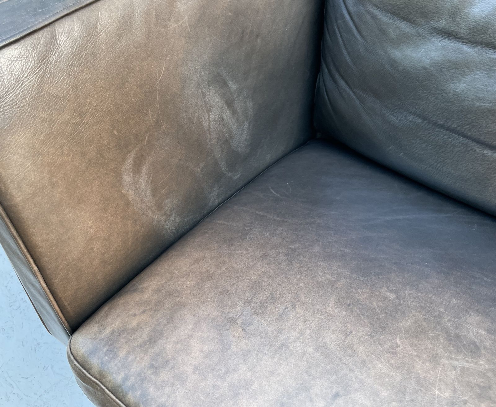 Danish Two Seater Leather And Slat Wood Sofa photo for sale