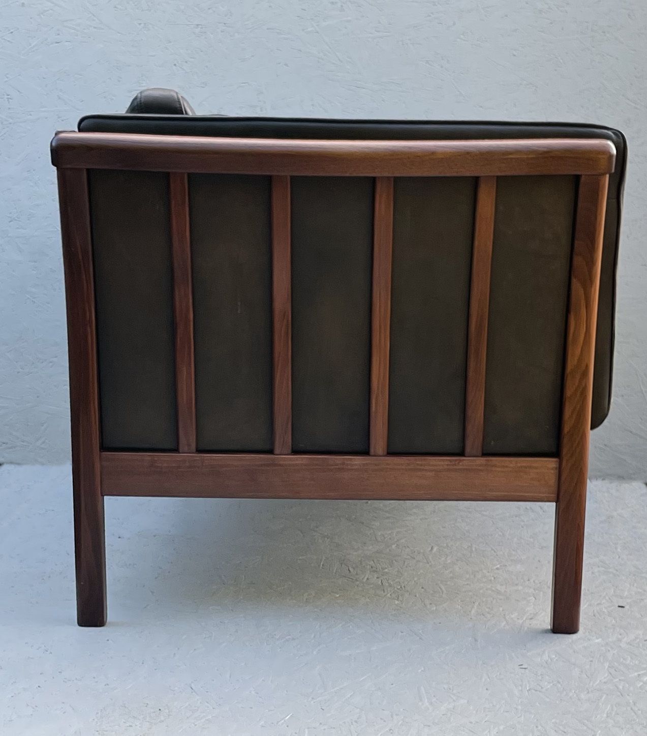 Danish Two Seater Leather And Slat Wood Sofa photo 1130.0