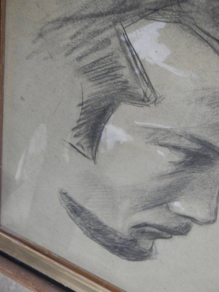 Mina Anselmi Profile Of Man 1940 Charcoal Drawing Framed photo vinterior