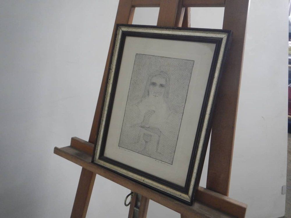 Mina Anselmi  Hoc Est Corpus Meum  1939  Charcoal Drawing  Framed