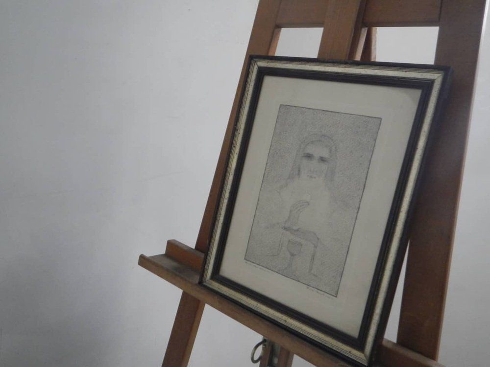 Mina Anselmi  Hoc Est Corpus Meum  1939  Charcoal Drawing  Framed photo furniture