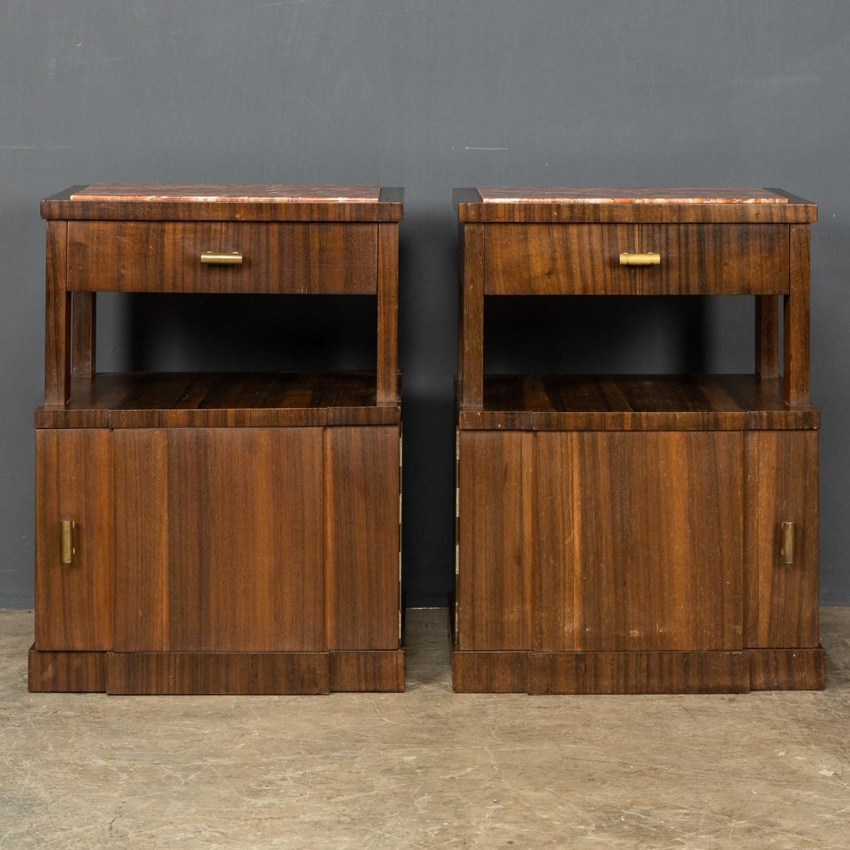 20th Century Italian Pair Of Kingwood & Marble Bedside Cabinets, C.1950 photo for sale