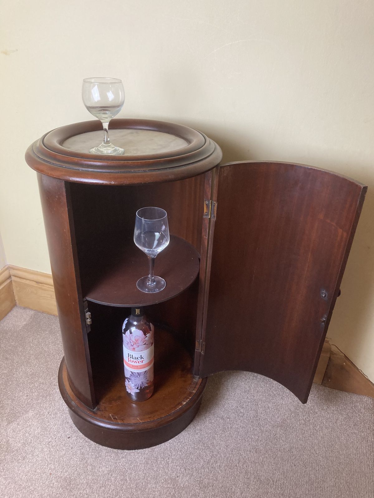 Victorian Style, Marble Top, Mahogany Cylinder Bed Side Cabinet photo buy