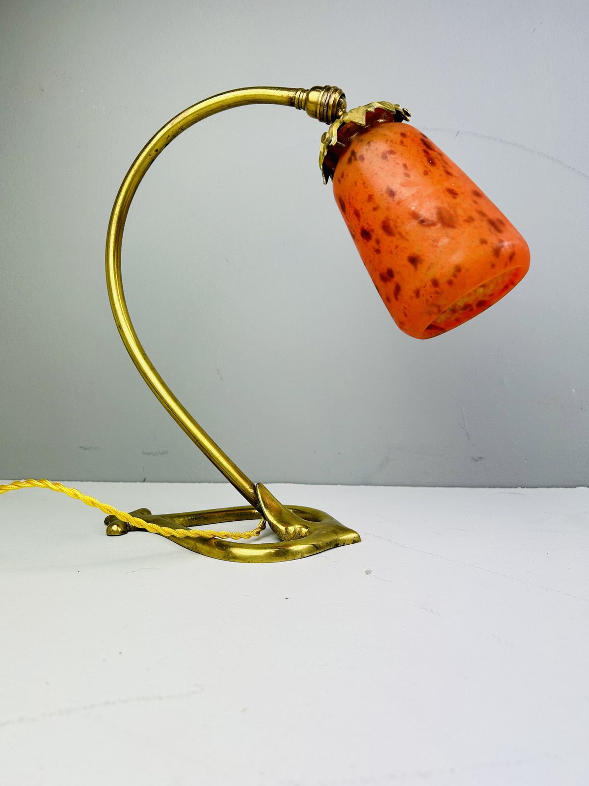 A Daum Nancy Art Nouveau Col De Cygne Desk Lamp, France Circa 1920.