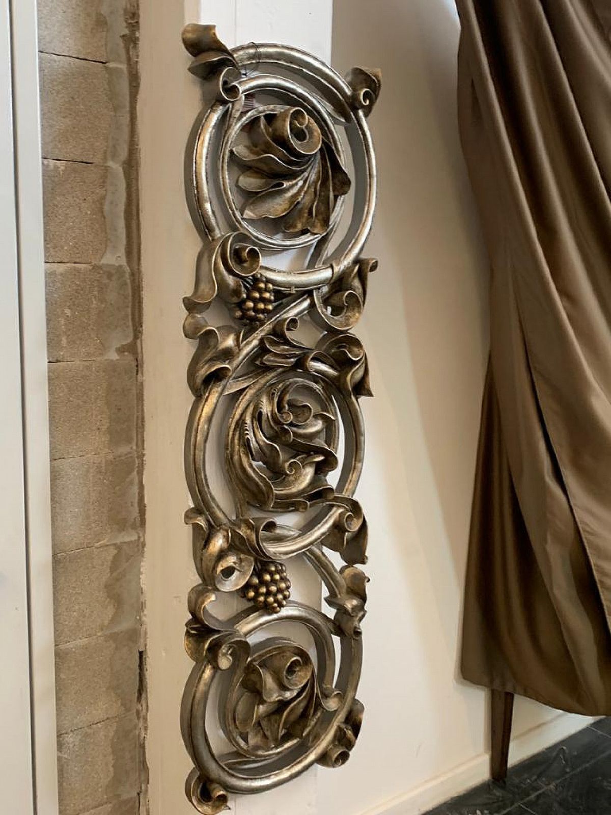 863.2 Baroque Carved Resin Panel With Metal Leaves, 1990s photo