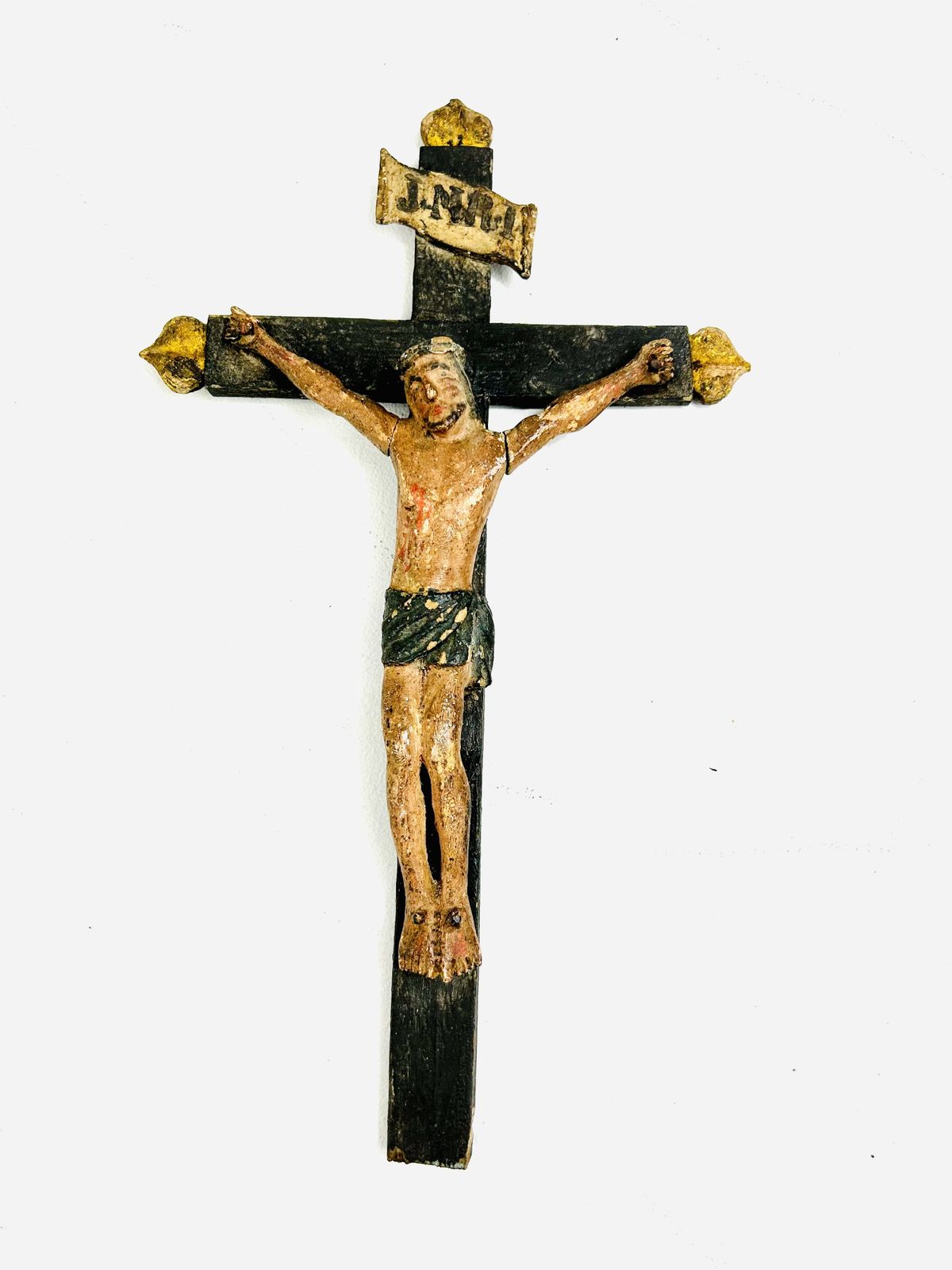 Home Decor A Primitive Inri Carved & Painted Inri Last Rites Corpus On Wooden Cross   Religious Art photo
