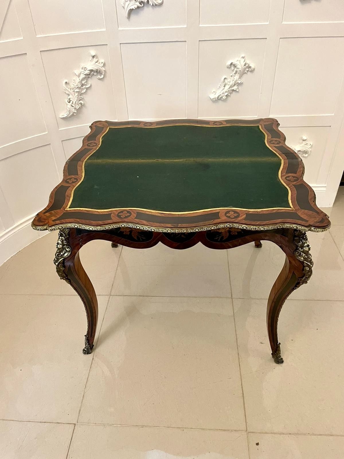 photo buy Fine Quality Antique 19th Century French Kingwood Marquetry Inlaid Ormolu Mounted Card Table