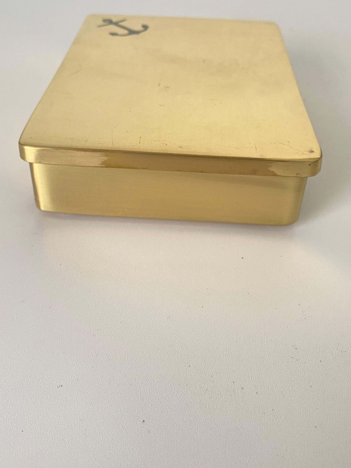 Brass Box, With An Anchor Motif, Old Patina, Gold Color, France 1970 photo 634.0
