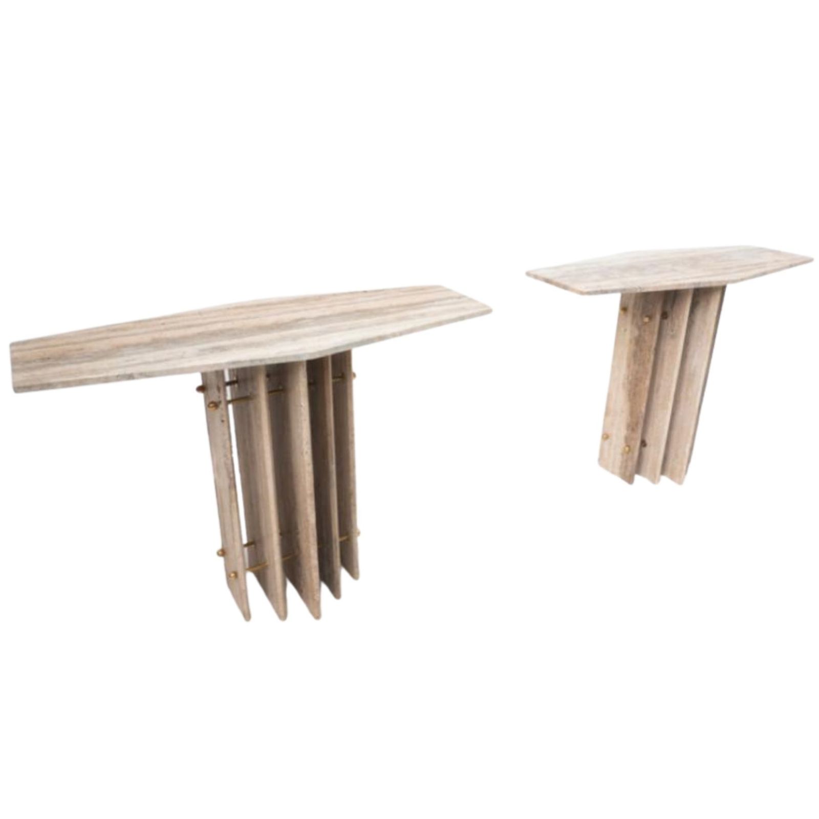 Pair Of Italian Mid Century Travertine Console Tables