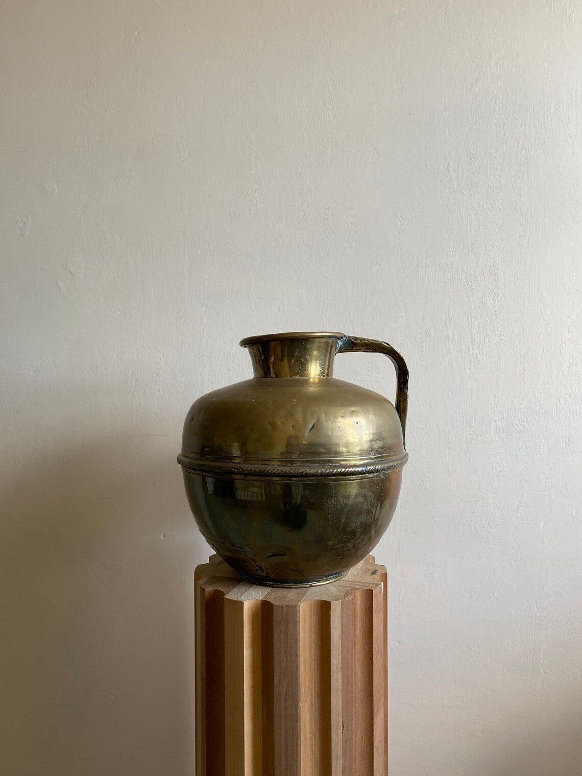 Antique Brass Water Jug Decorative Vase 19th Century North African Matt Gold Metal Vessel photo for sale