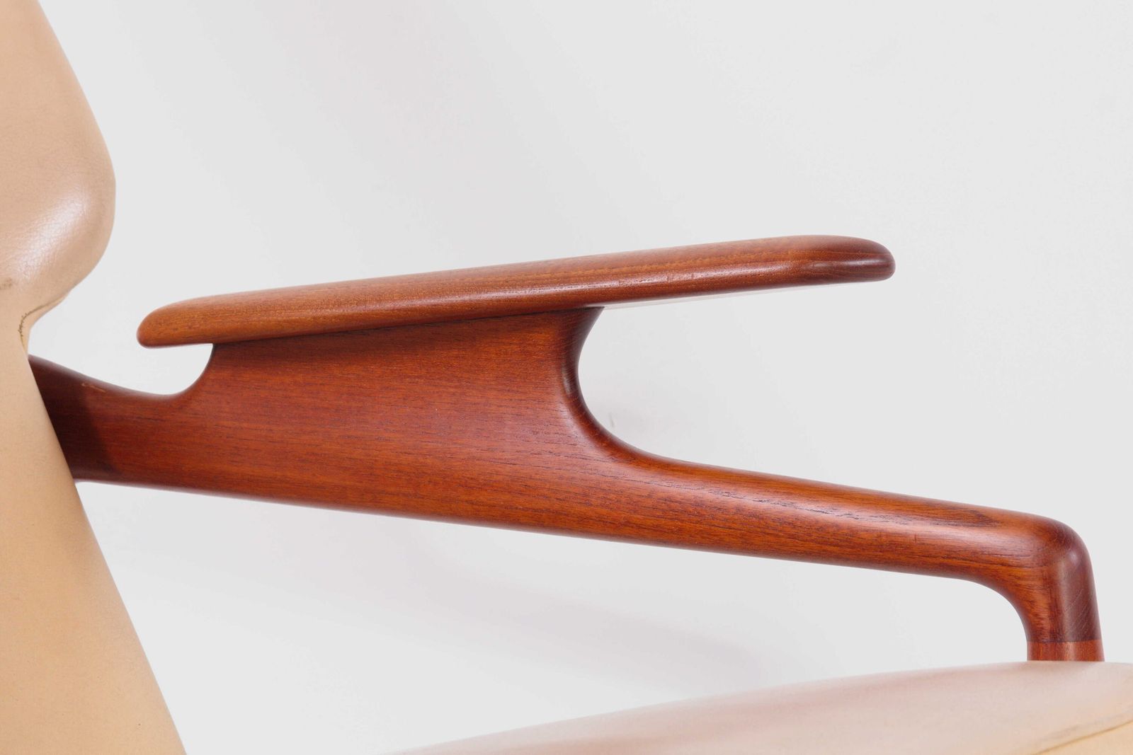 photo furniture Wing Chair With Footstool. Teak And Imitation Leather, John Boné, Vintage, Denmark, Ca 1965