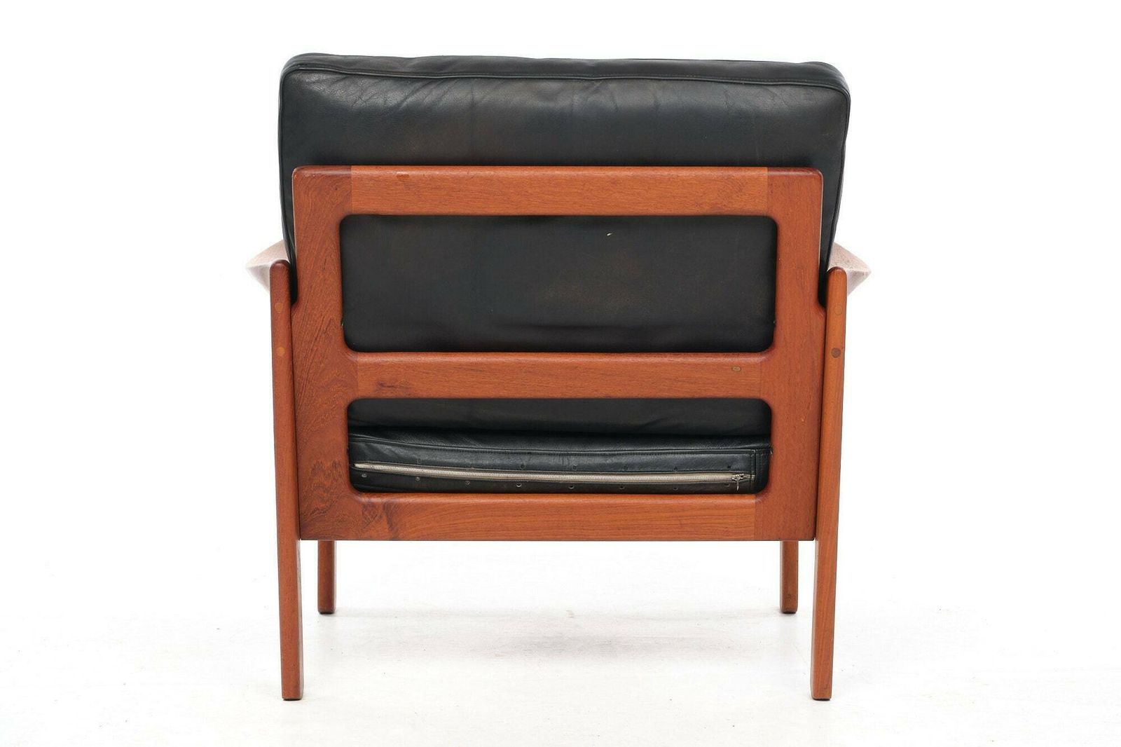 photo buy Two Armchairs By Illum Wikkelsoe, Leather And Teak, Vintage, 1960s. Belts Renewed.