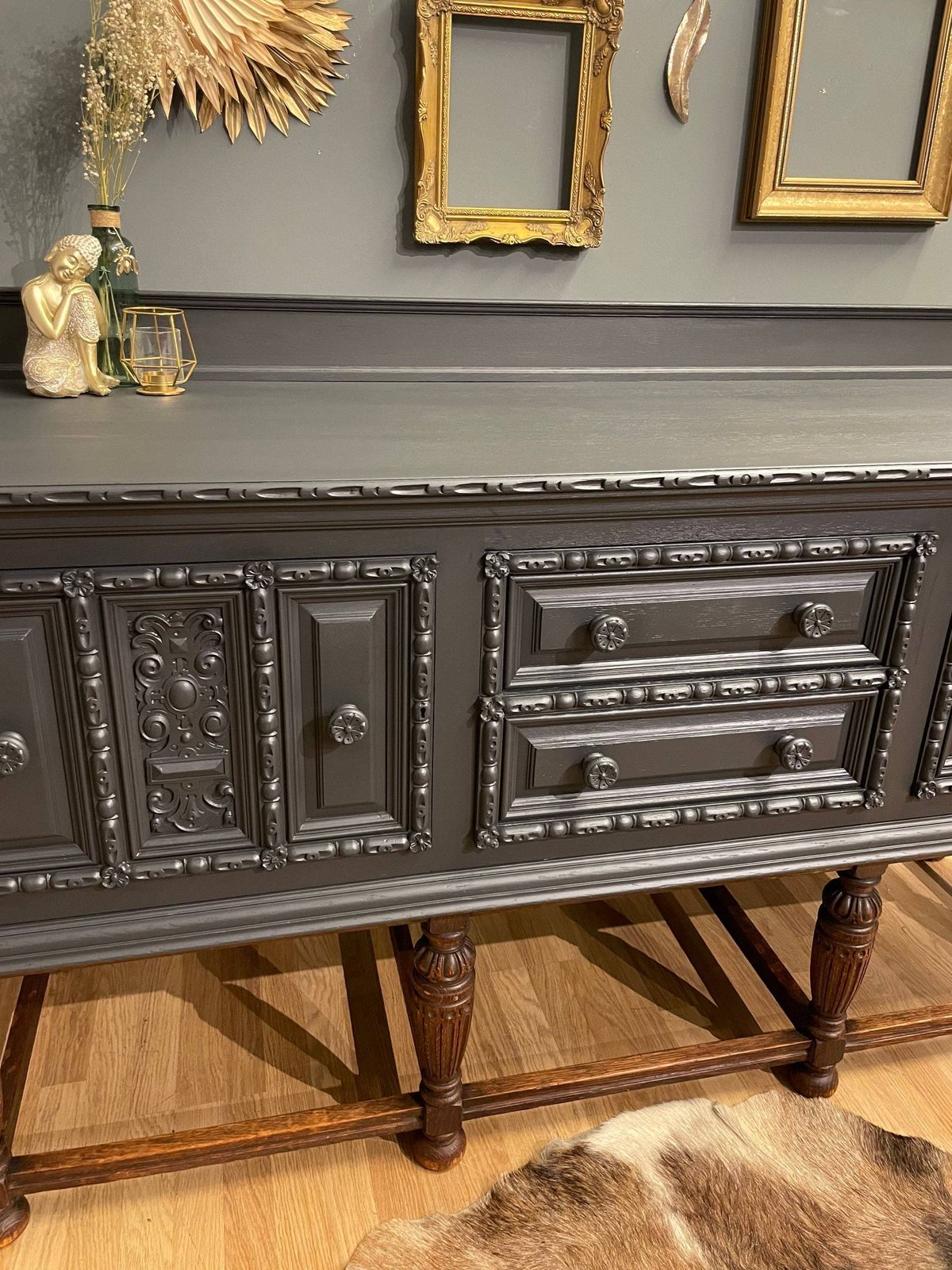 Professionally Spray Painted One Off Stunning Oak Sideboard In Dark Grey photo furniture
