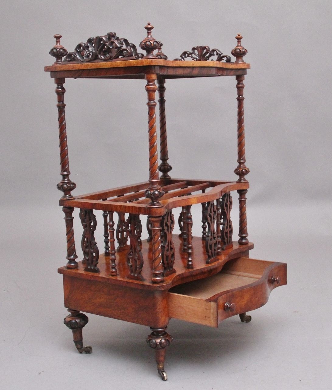 19th Century Burr Walnut Canterbury Of Serpentine Form photo Furniture