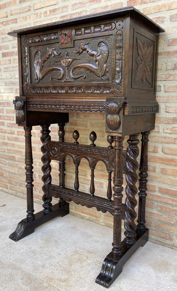 Antique Spanish Renaissance Bar Cabinet In Oak, 1890 photo buy