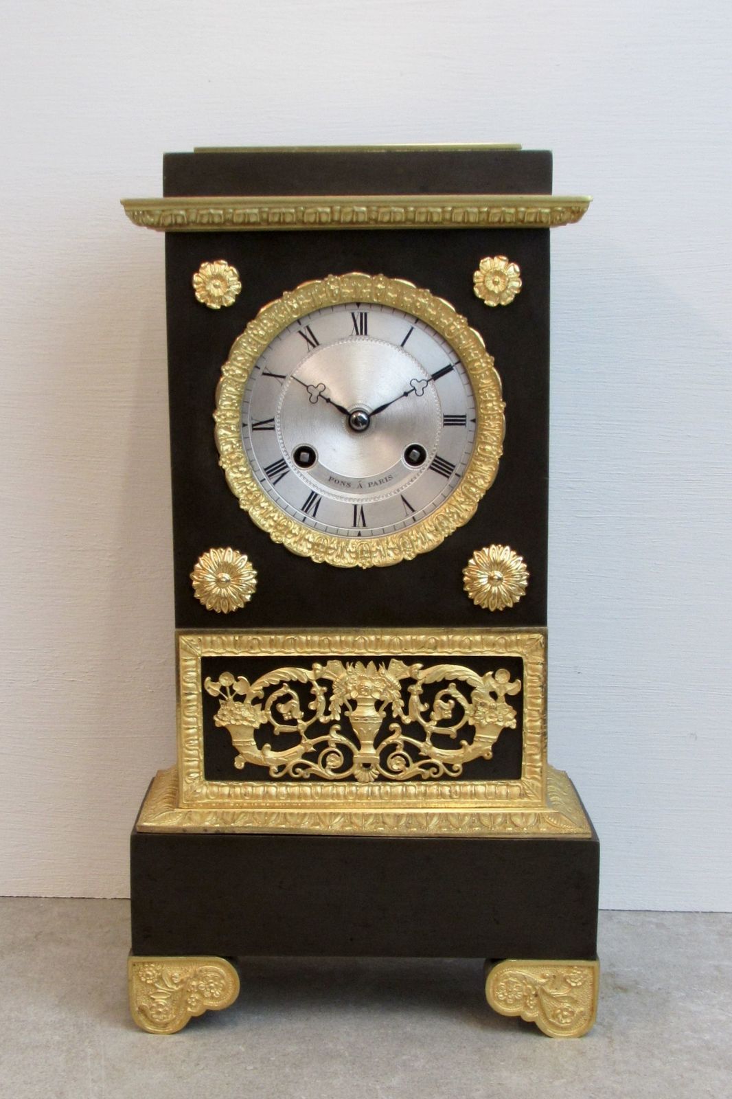 Charles X Period Patinated Bronze And Gilt French Clock By Pons.