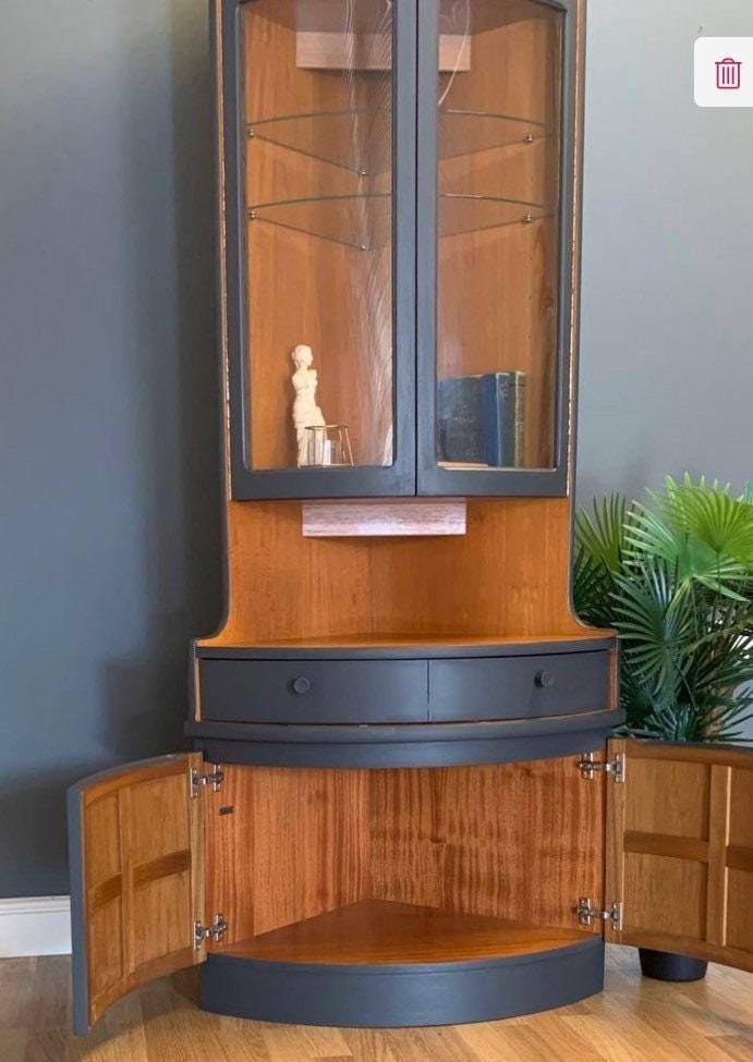 Nathan Glass Corner Cabinet In Farrow & Balls “Pigeon” Any Colour Is Available photo furniture