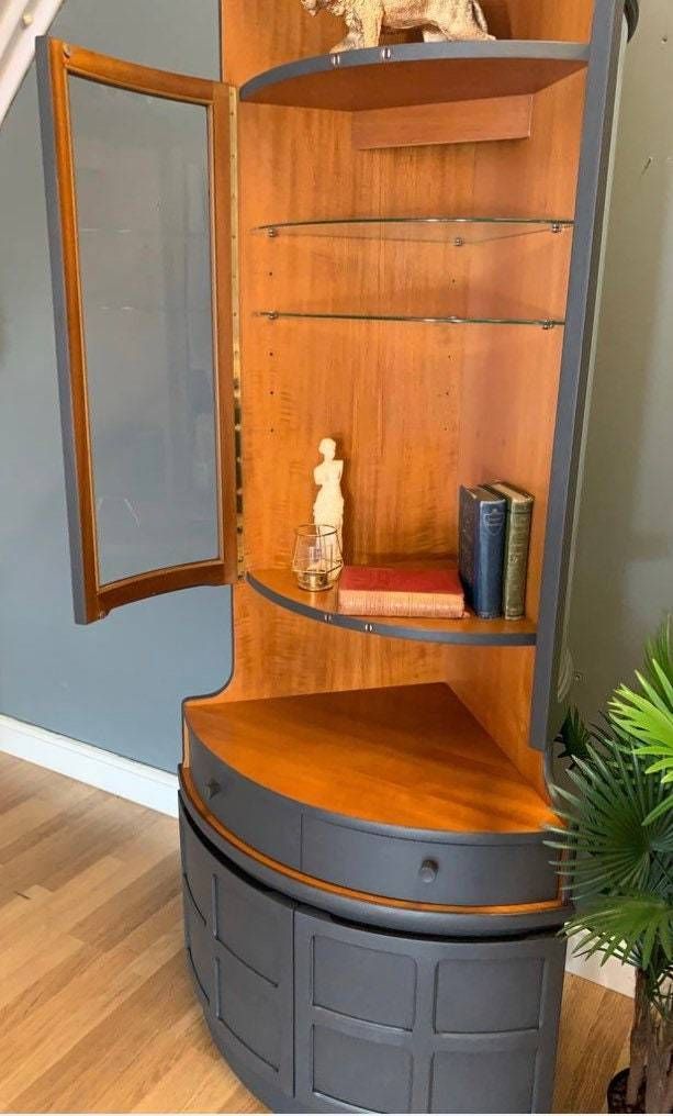 Nathan Glass Corner Cabinet In Farrow & Balls “Pigeon” Any Colour Is Available photo for sale