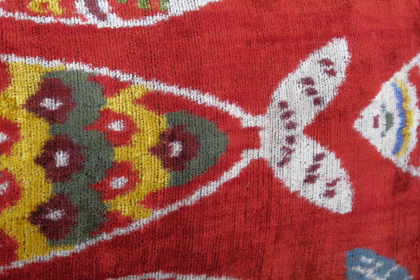 Fish Ikat Velvet Pillow, Red Silk Lumbar  Cover, Boho Pillow, Uzbek Velvet Cushion Cover 16'' X 24'' photo for sale