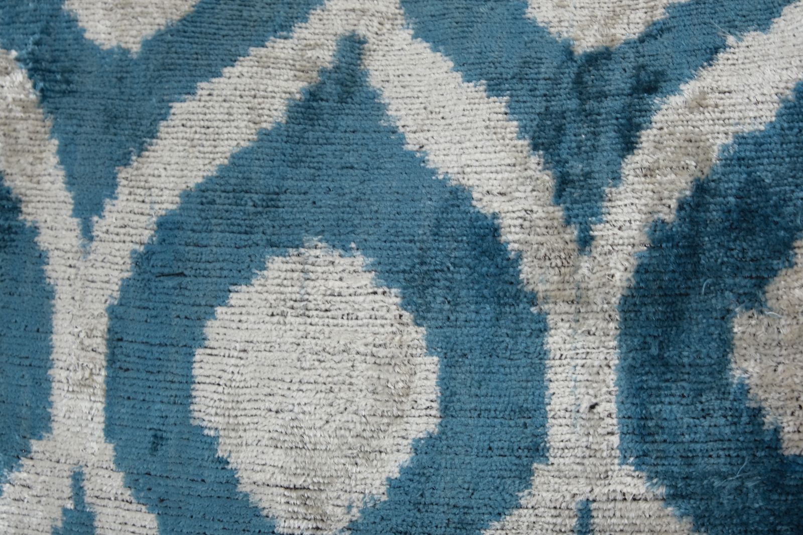 Square Pale Blue Ikat Velvet Pillow, Silk White Polka Dot Velvet Cushion Cover, Boho Pillow 23'' X 23'' photo for sale