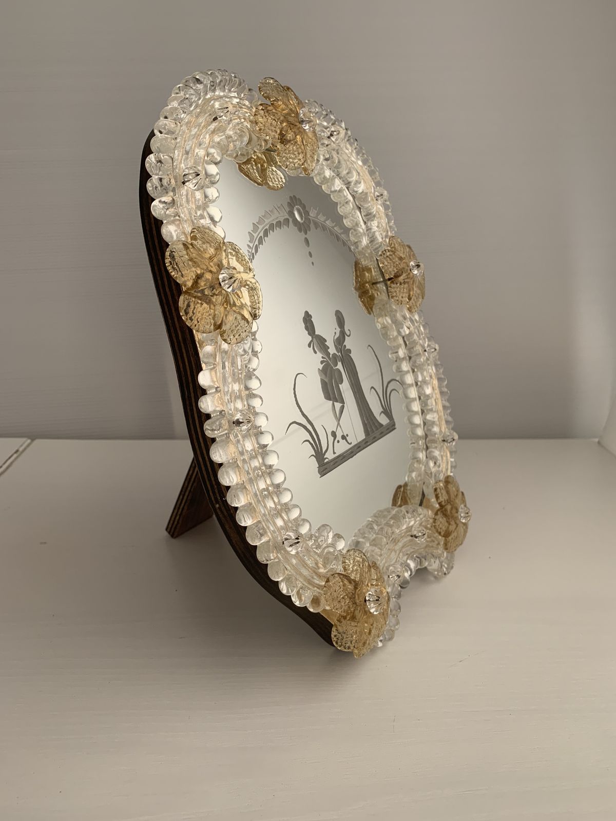 Transparent And Gold Murano Glass Photo Frame With Flowers. photo furniture