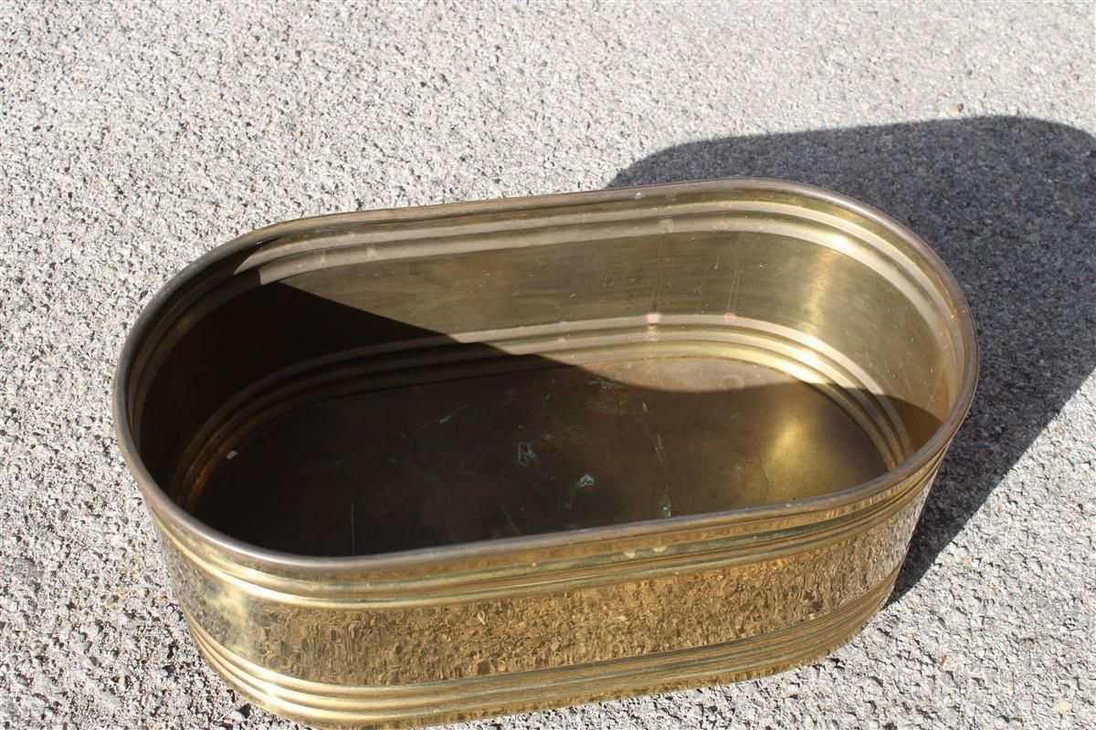Oval Planter Holder In Solid Brass Italian Design 1970s Cachepot Jardiniere photo for sale