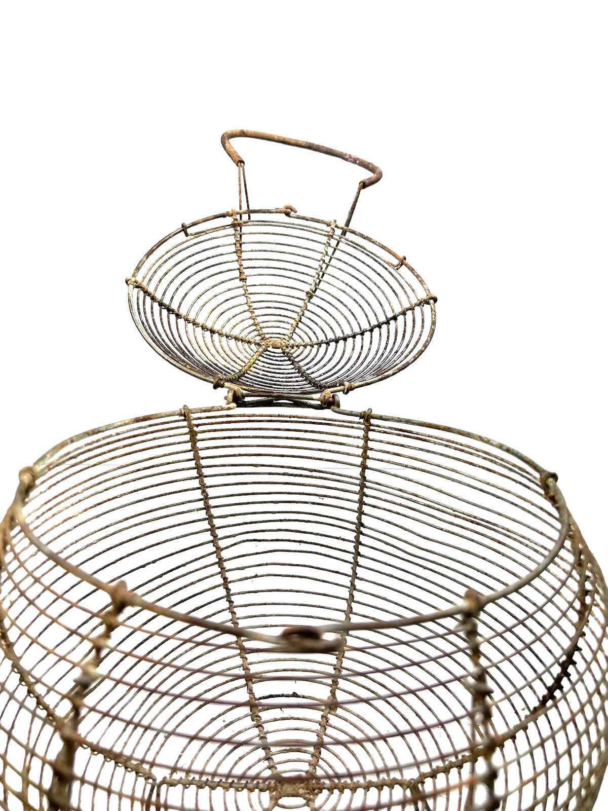 photo furniture Very Rare Large Antique French Wire Egg Basket With Lid, Circa 1940