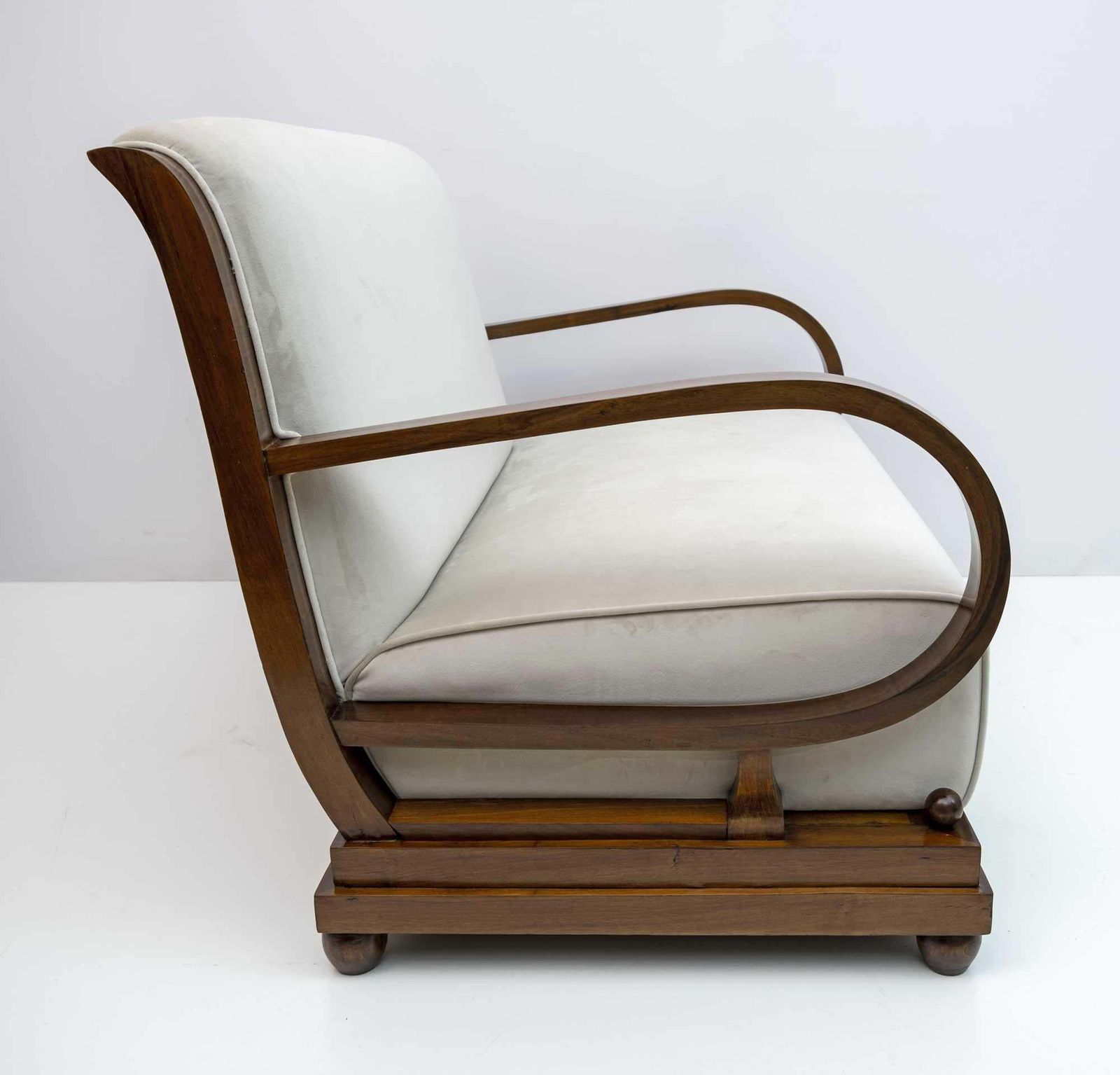 Art Dèco Italian Walnut And Velvet Sofa, 1920s photo vinterior