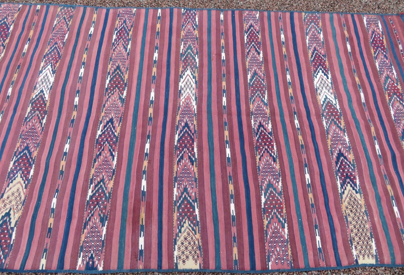 Rare Antique Tekke Turkmen Flat Weave Palas Kilim.Tekke Tribes Of Turkmenistan.Cicim Technique.283cm X 145cm. photo Textiles